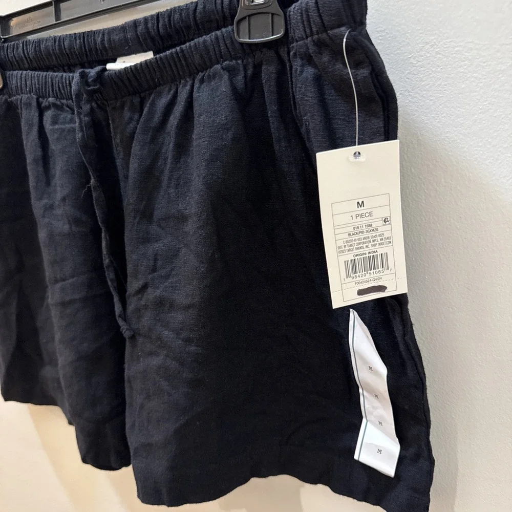 A New Day Black Linen Blend Pull On Shorts Size M Waistband High Waist - Picture 2 of 7